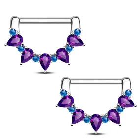 2Pcs 14G Gorgeous Purple CZ Gems Nipple Clicker Jewelry