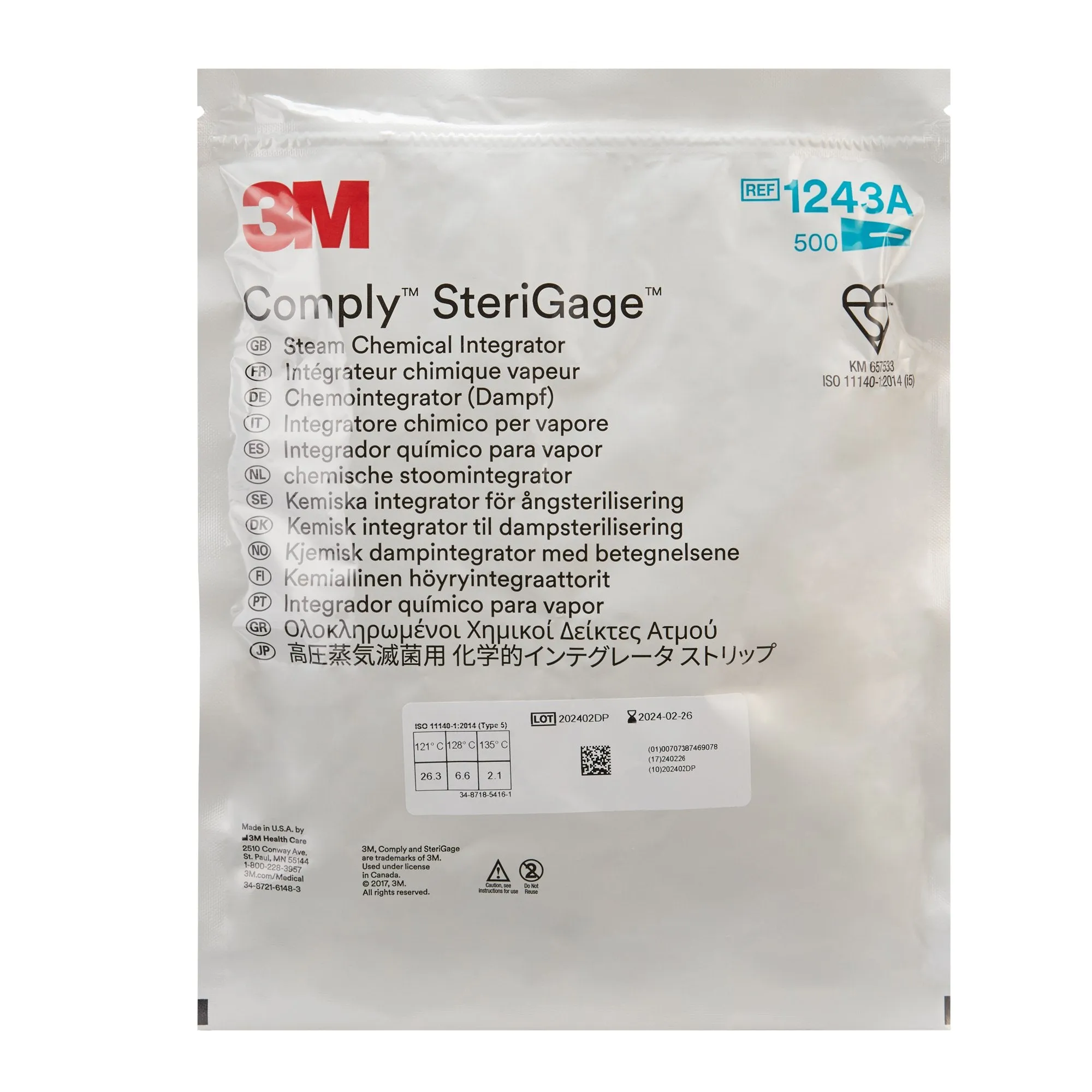 3M™ Comply™ SteriGage Chemical Integrator, Steam, 1 Bag