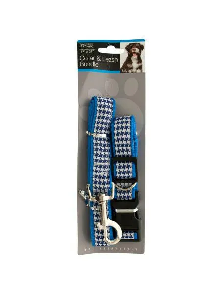 Blue Houndstooth Collar &amp; Leash Bundle Set (Available in a pack of 6)