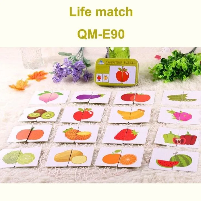 Children Early Educational Head Start Training Puzzle Cognitive Card Vehicl/Fruit/Animal/Life Set Pair Baby Learning Toy