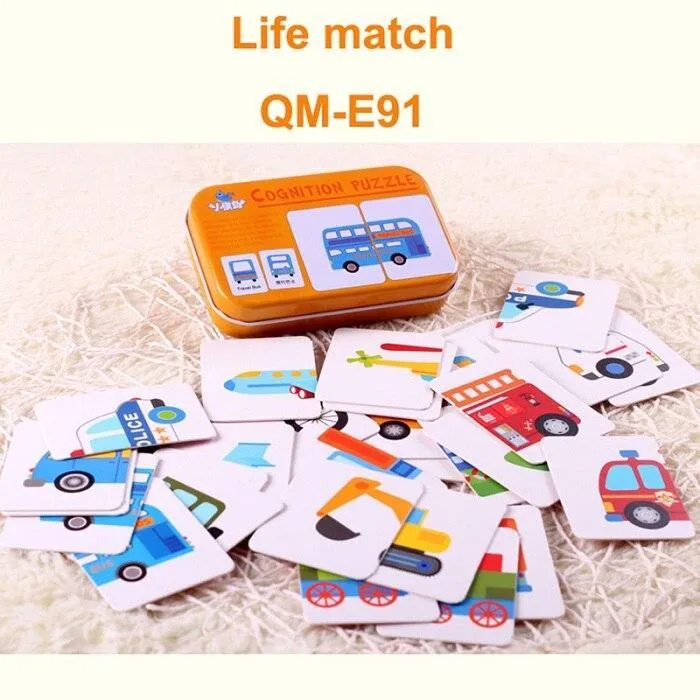 Children Early Educational Head Start Training Puzzle Cognitive Card Vehicl/Fruit/Animal/Life Set Pair Baby Learning Toy