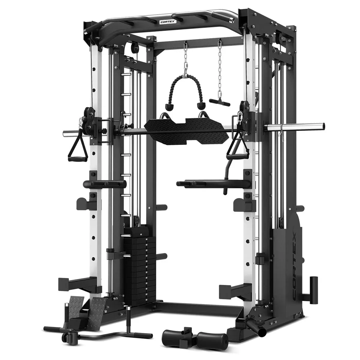 CORTEX SM-25 6-In-1 Power Rack with Smith & Cable Machine   Jammer Arms   Chest Fly Attachment   23kg Weights Add On   BN-9 Bench   Ultimate Olympic Bumper Weight Plate & Barbell Package