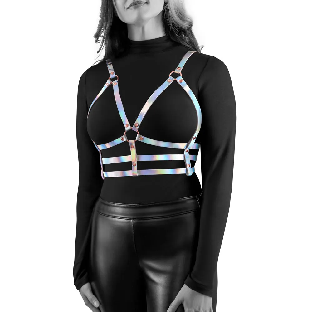 Cosmo Bewitch Holographic Rainbow Strappy Chest Harness