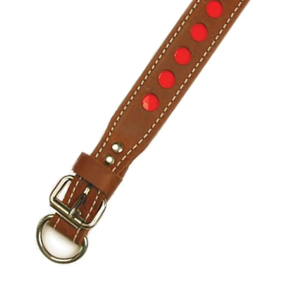 D in Front Double Ply 1 1/4" Wide Leather Reflective Dog Collar