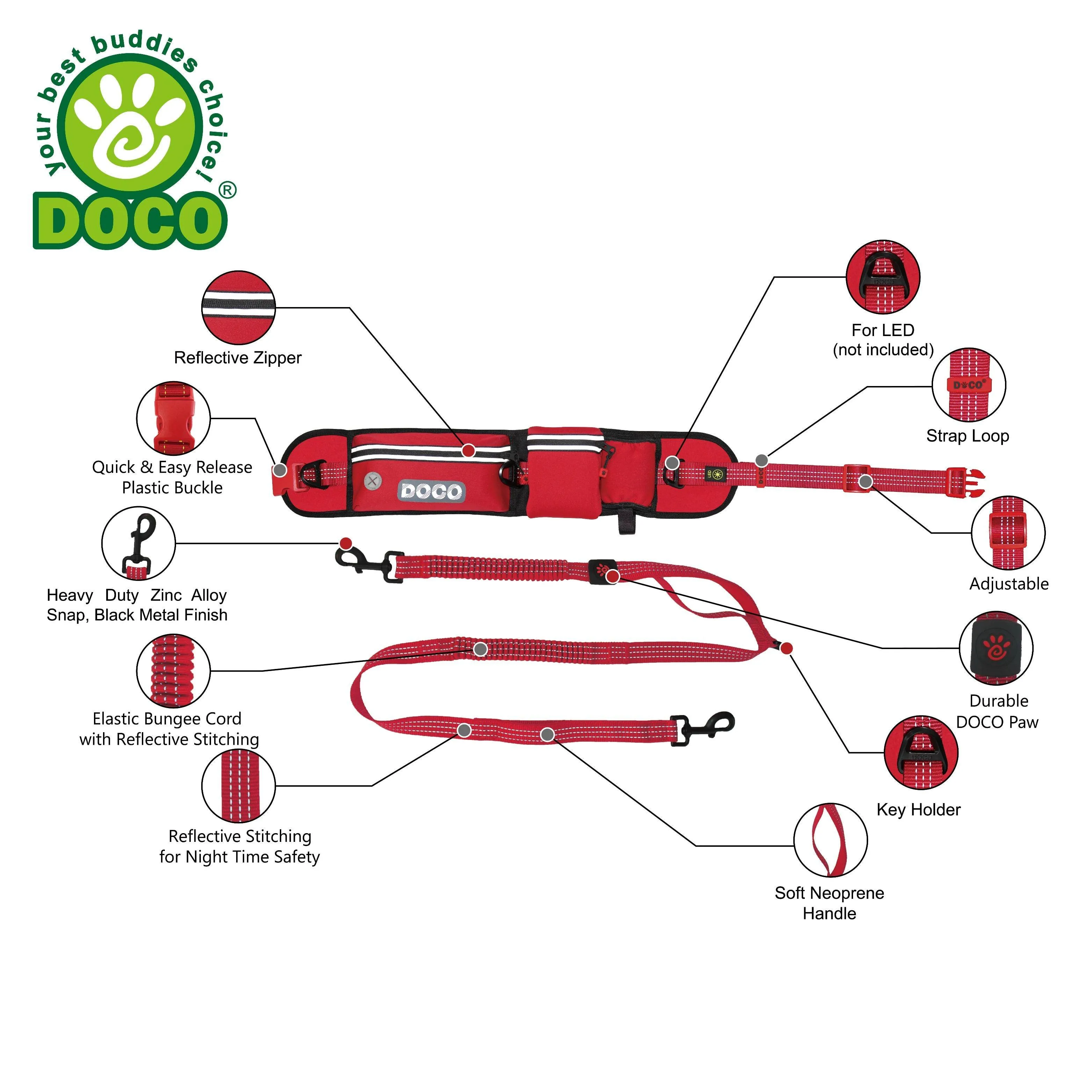 DOCO®Jogging Belt with Bungee Dog Leash Hands Free