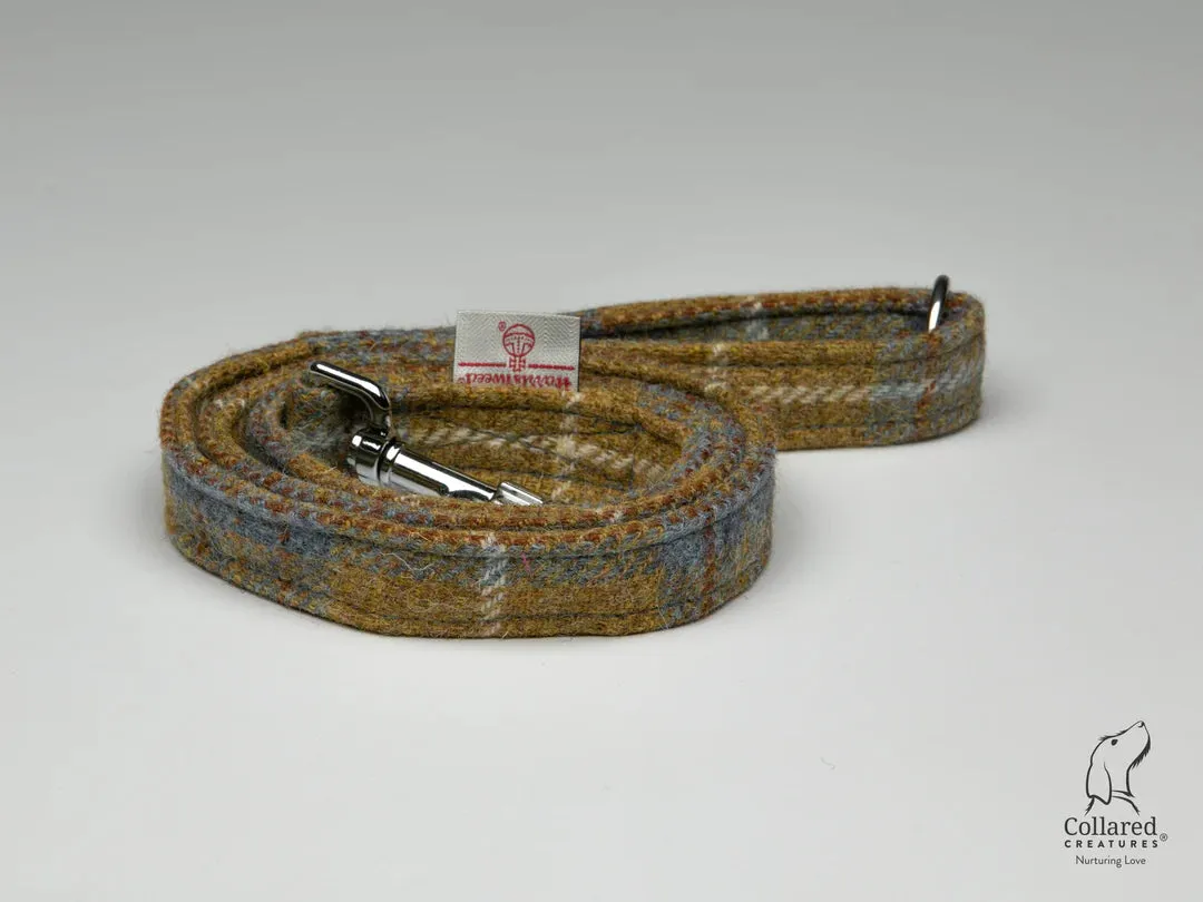 Harris Tweed Luxury Dog Collar Mustard and Blue Check