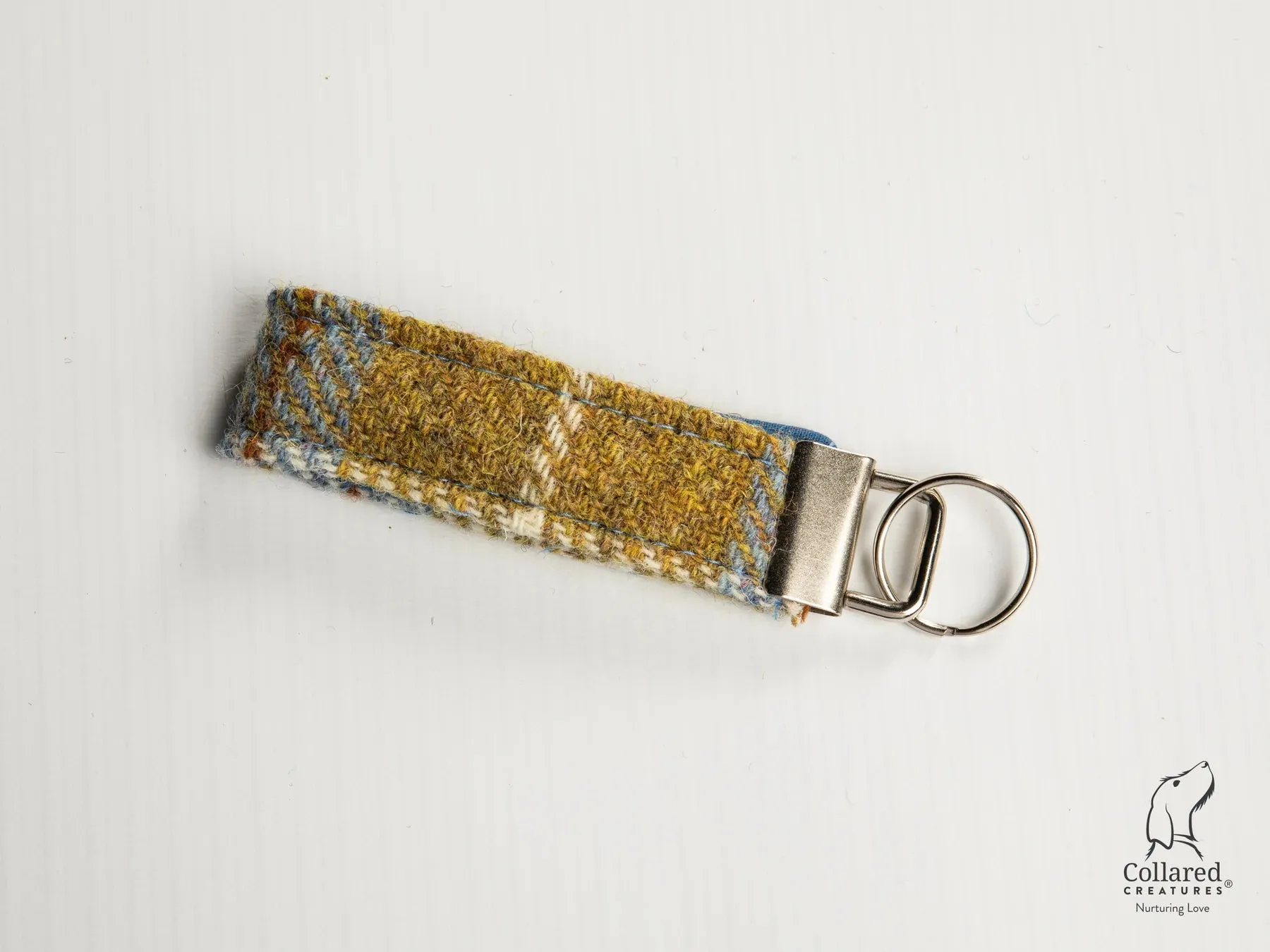 Harris Tweed Luxury Dog Collar Mustard and Blue Check