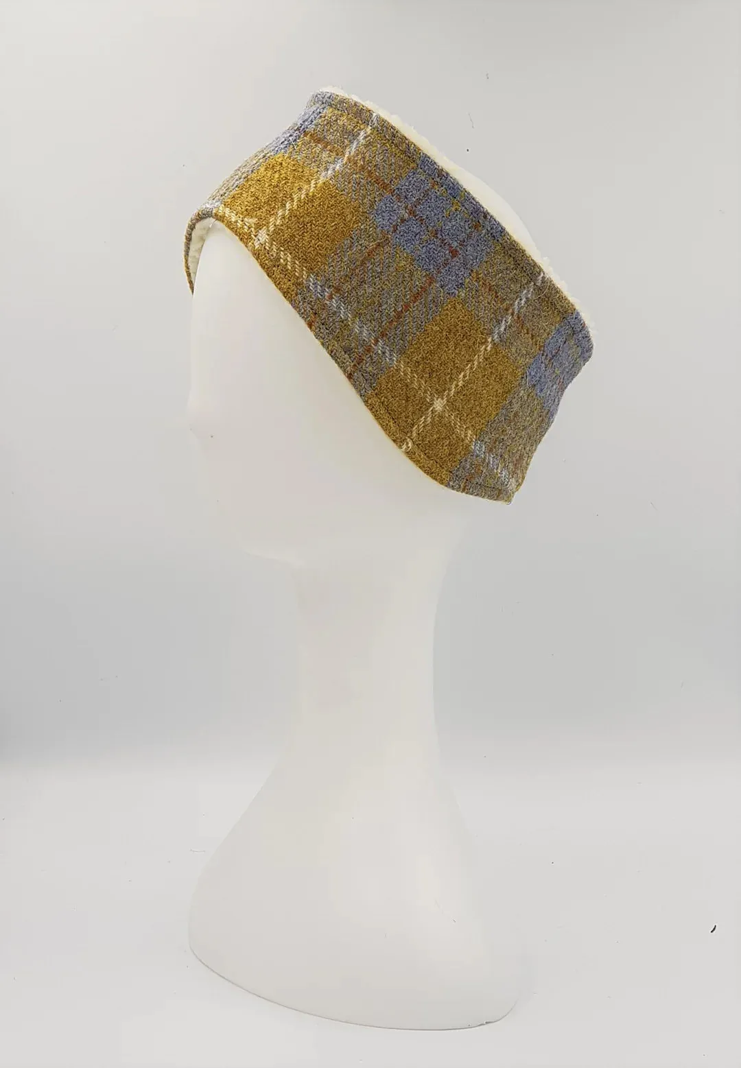 Harris Tweed Luxury Dog Collar Mustard and Blue Check