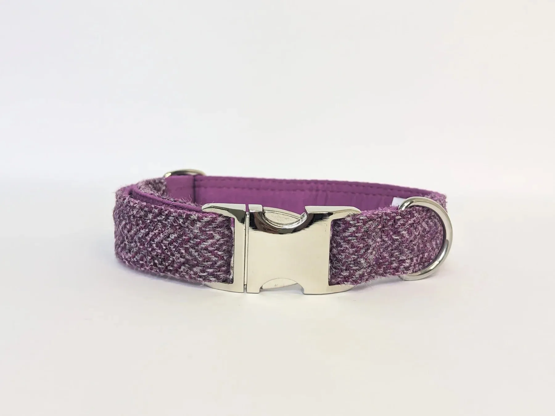 Harris Tweed Magenta & Grey Herringbone Luxury Dog Collar