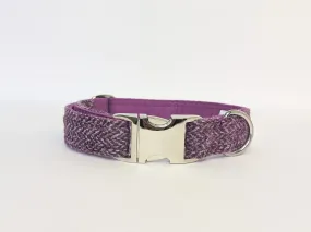 Harris Tweed Magenta & Grey Herringbone Luxury Dog Collar