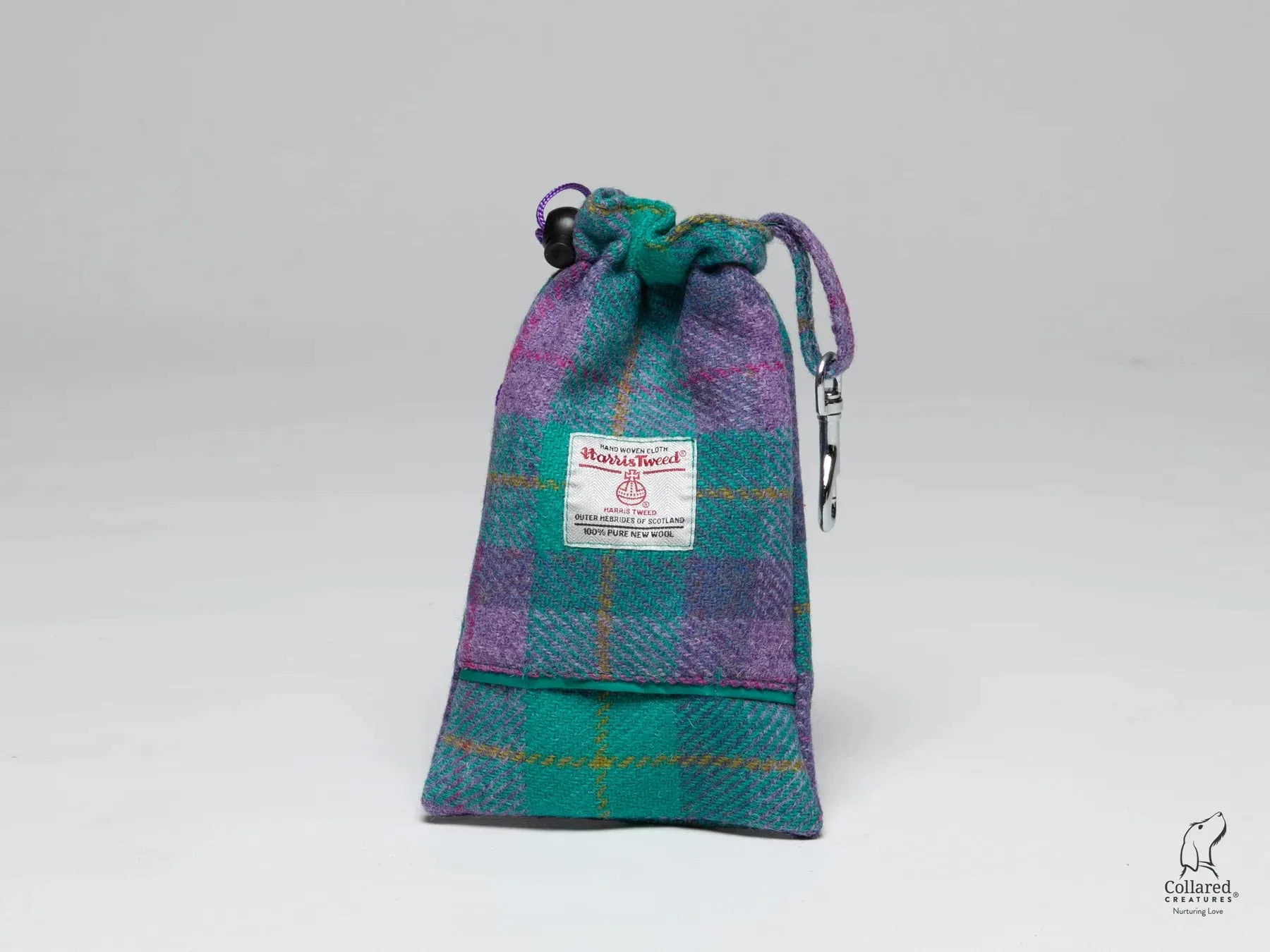 Harris Tweed Teal and Lilac Check Clasp Dog Collar