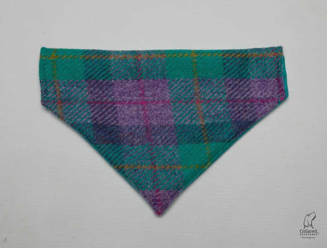 Harris Tweed Teal and Lilac Check Clasp Dog Collar