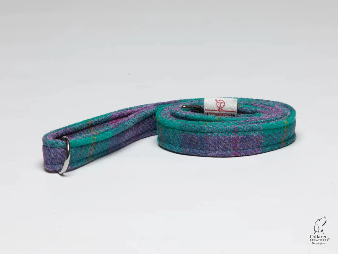 Harris Tweed Teal and Lilac Check Clasp Dog Collar