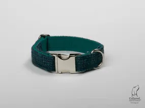 Harris Tweed Teal with a Touch of Blue Dog Collar