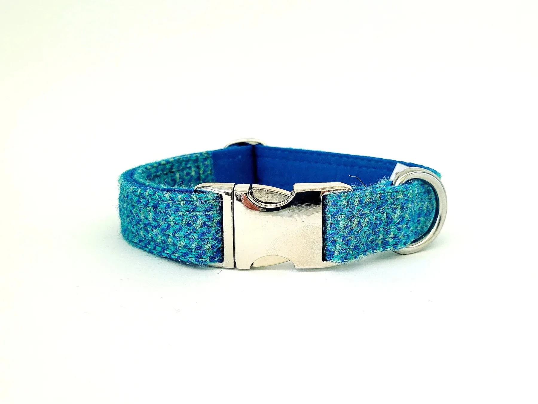 Harris Tweed Turquoise Fleck Clasp Dog Collar