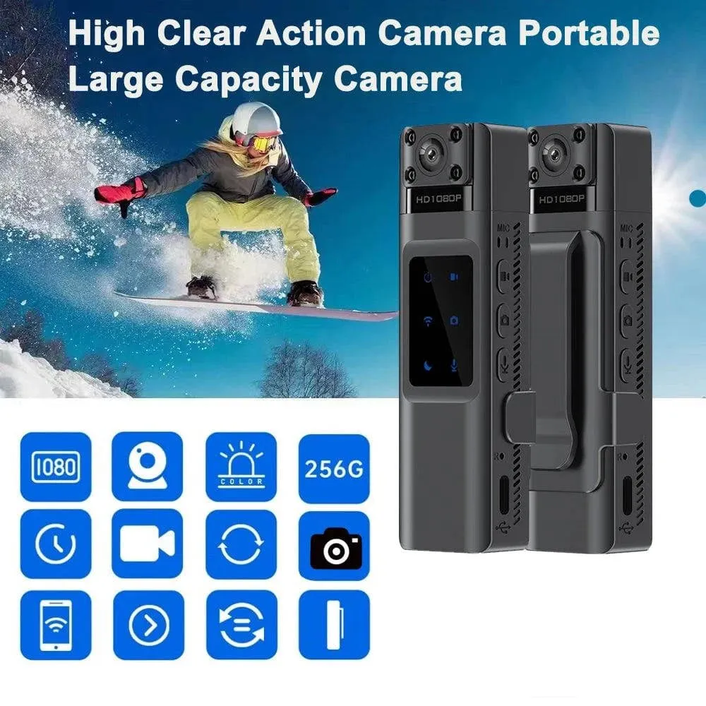 High Clear Action Camera Portable Infrared Night Viewing Camera Large Capacity Camera with WiFi Module Camcorder & Clip