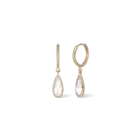 Iris Charm Drop Hoop Earrings White Topaz