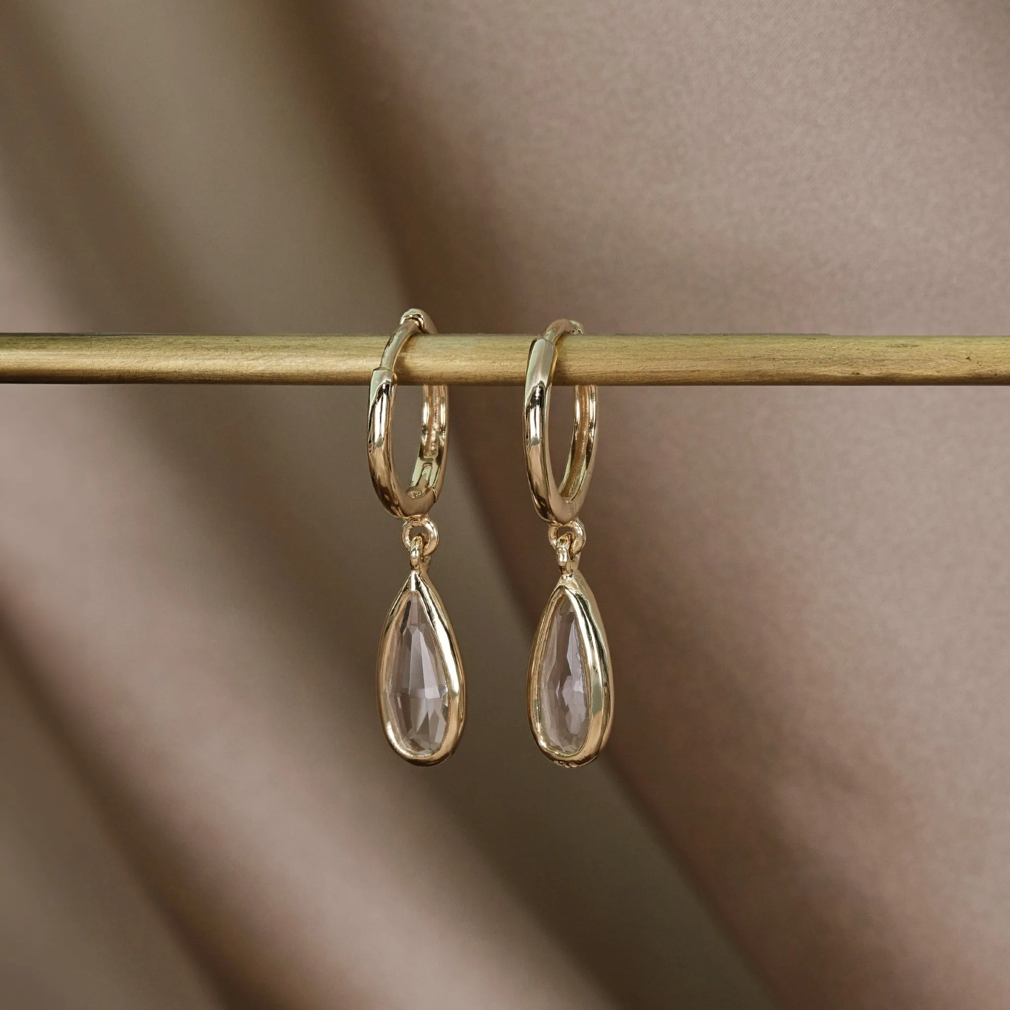 Iris Charm Drop Hoop Earrings White Topaz