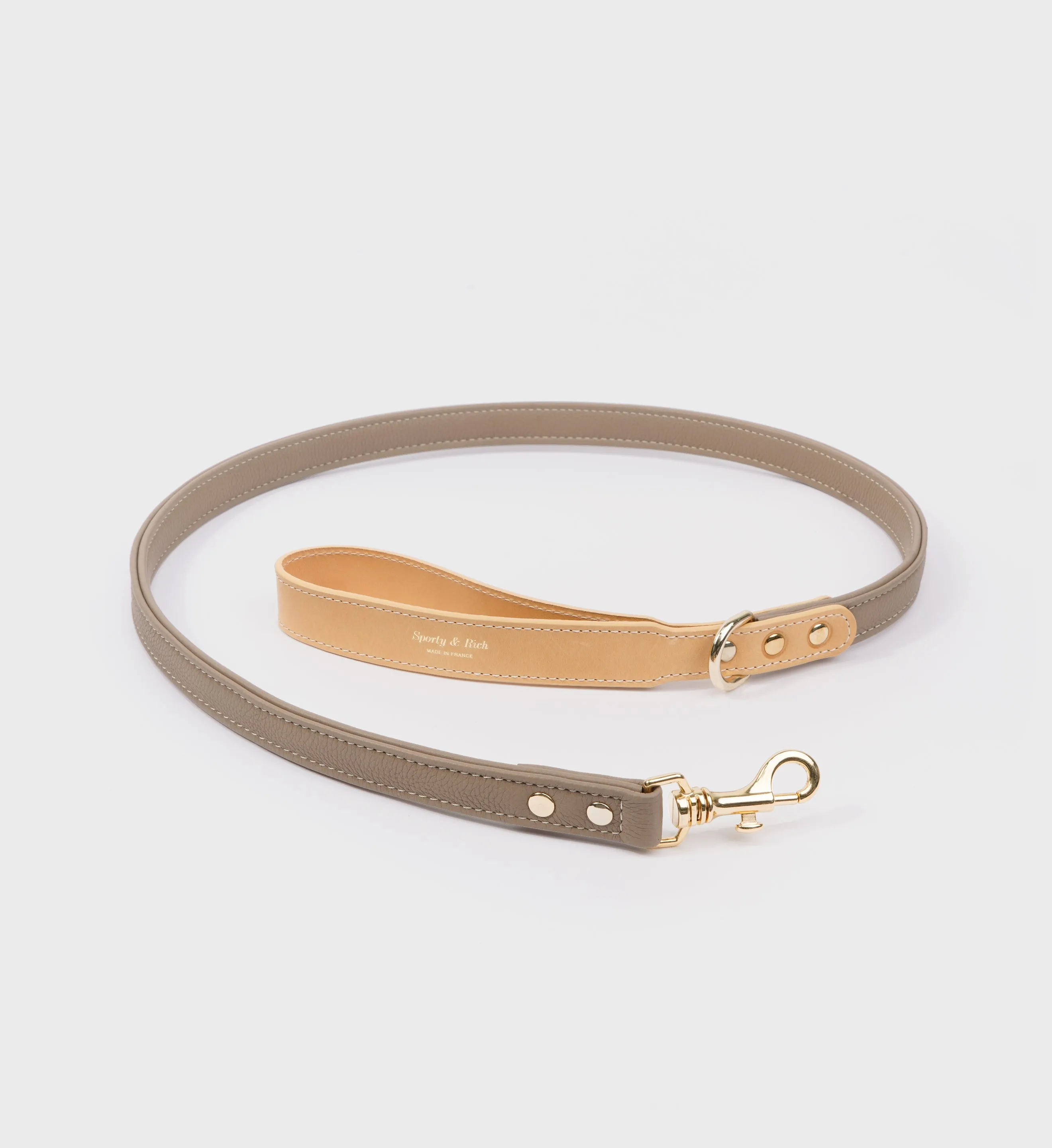 Leather Dog Leash - Oatmeal/Gold