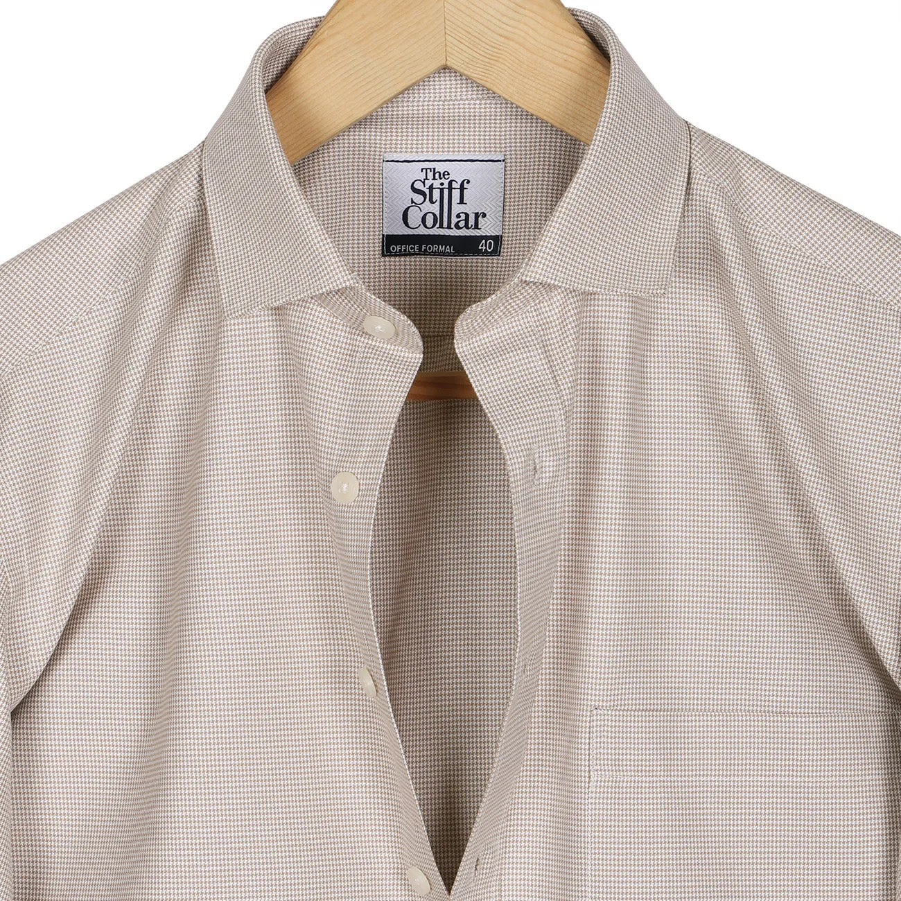 Light Apricot Houndstooth Regular Fit Cotton Shirt