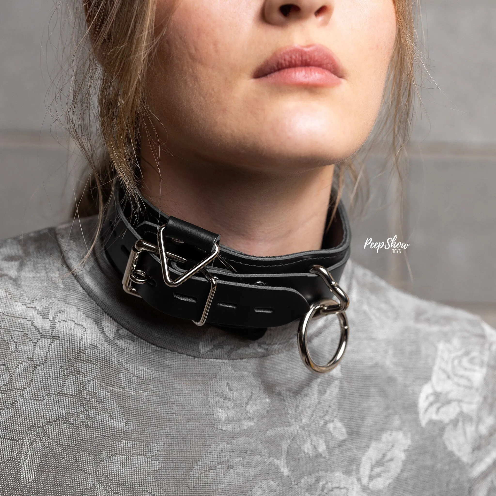 Locking 3-Ring Leather Collar by Spartacus