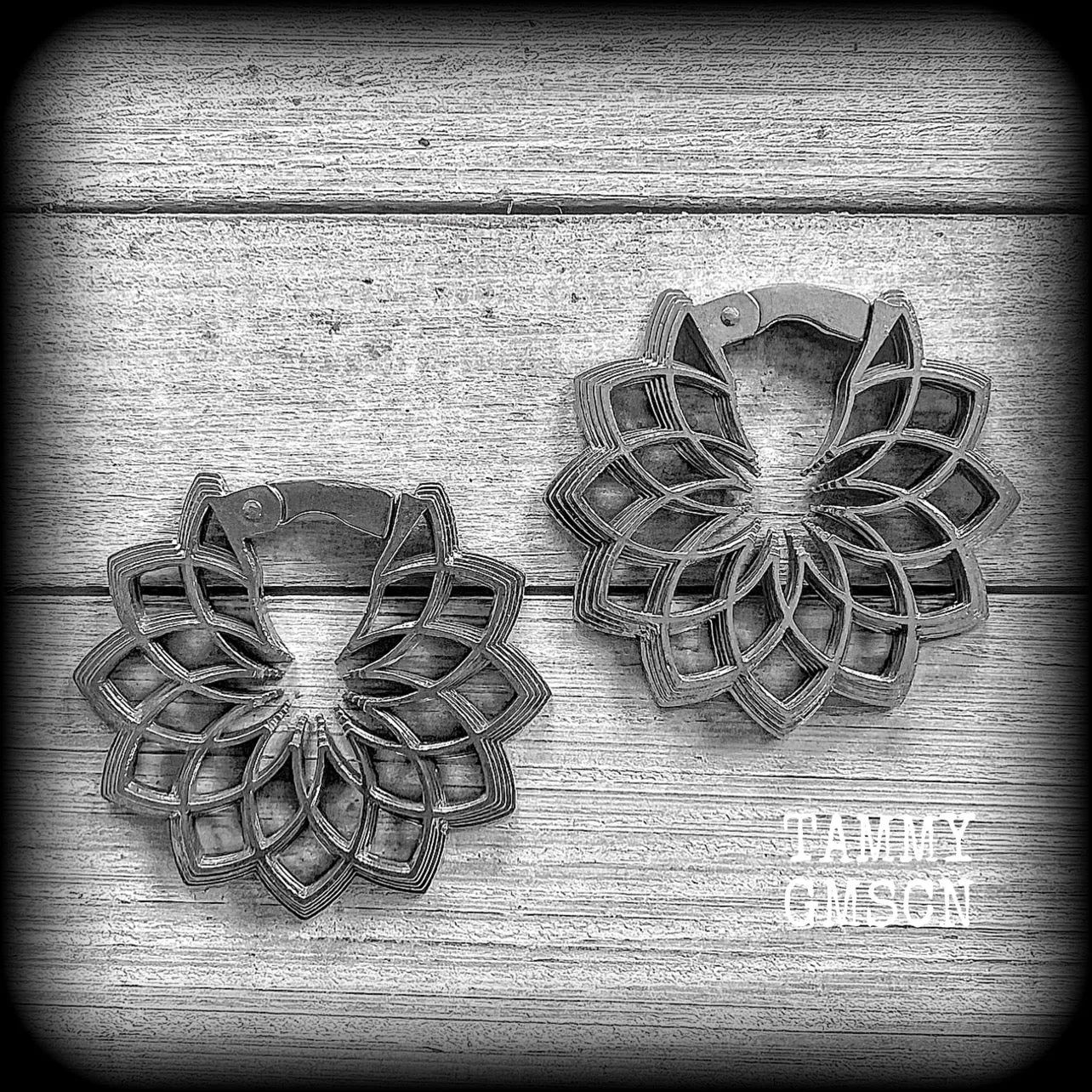 Mandala ear weights-Geometric gauged earrings-Clickers