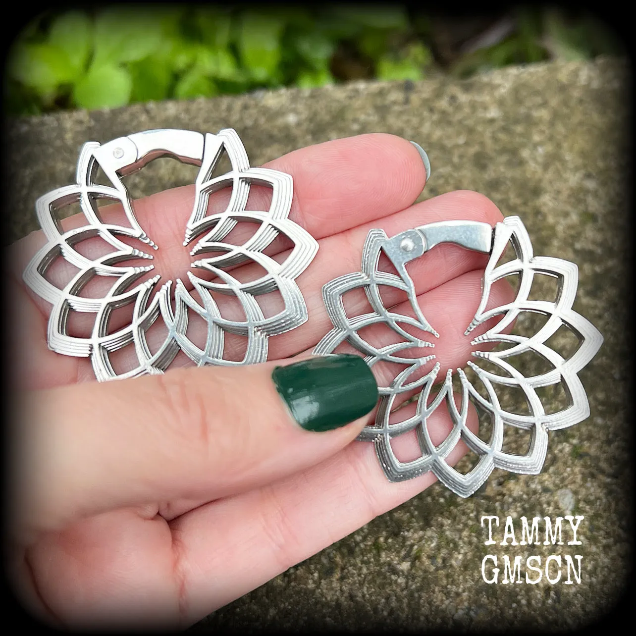 Mandala ear weights-Geometric gauged earrings-Clickers