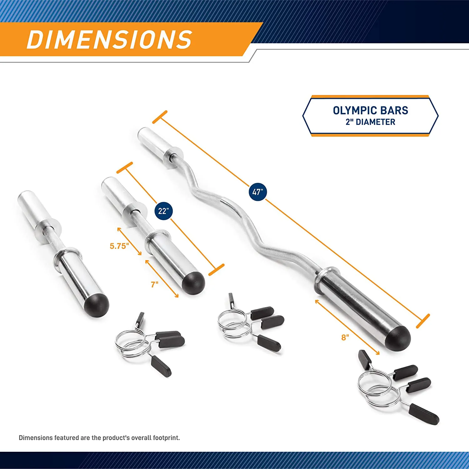 Marcy Olympic Hollow Bar Kit Chrome Curl Bar Dumbbell Handles and Spring Collars ODC-21