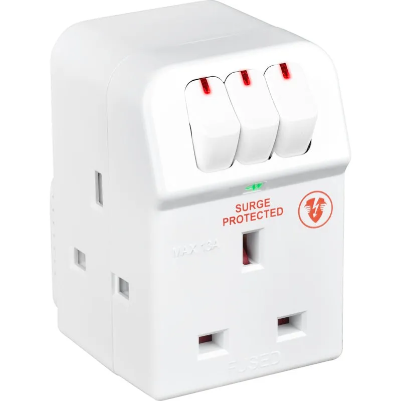 Masterplug Surge Protector 3 Gang 13Amp Individually Switched Adaptor Safety Shuttered Extension Socket (MSWRG3-MPA)