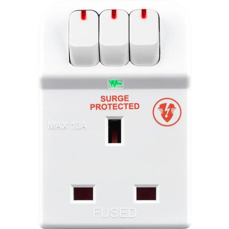 Masterplug Surge Protector 3 Gang 13Amp Individually Switched Adaptor Safety Shuttered Extension Socket (MSWRG3-MPA)