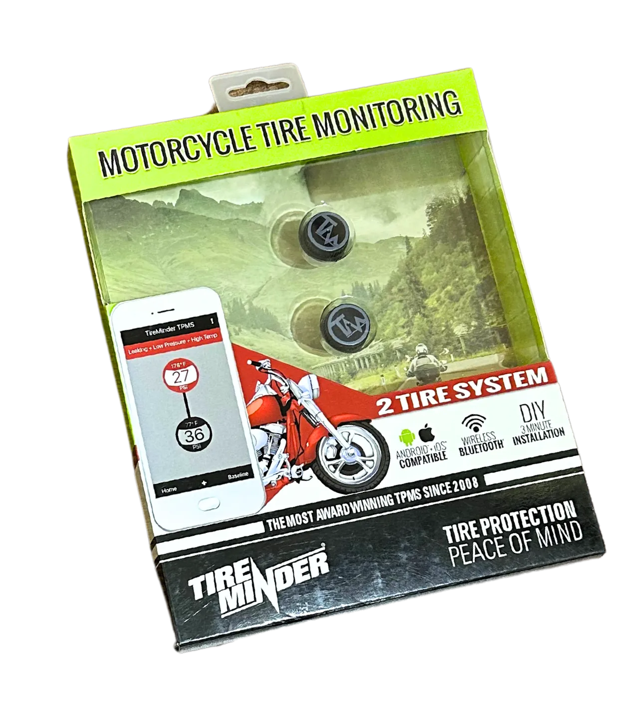 Minder Research Inc. TireMinder Cycle-TPMS-2 Standard Tire Monitor with 2 Black Sensors