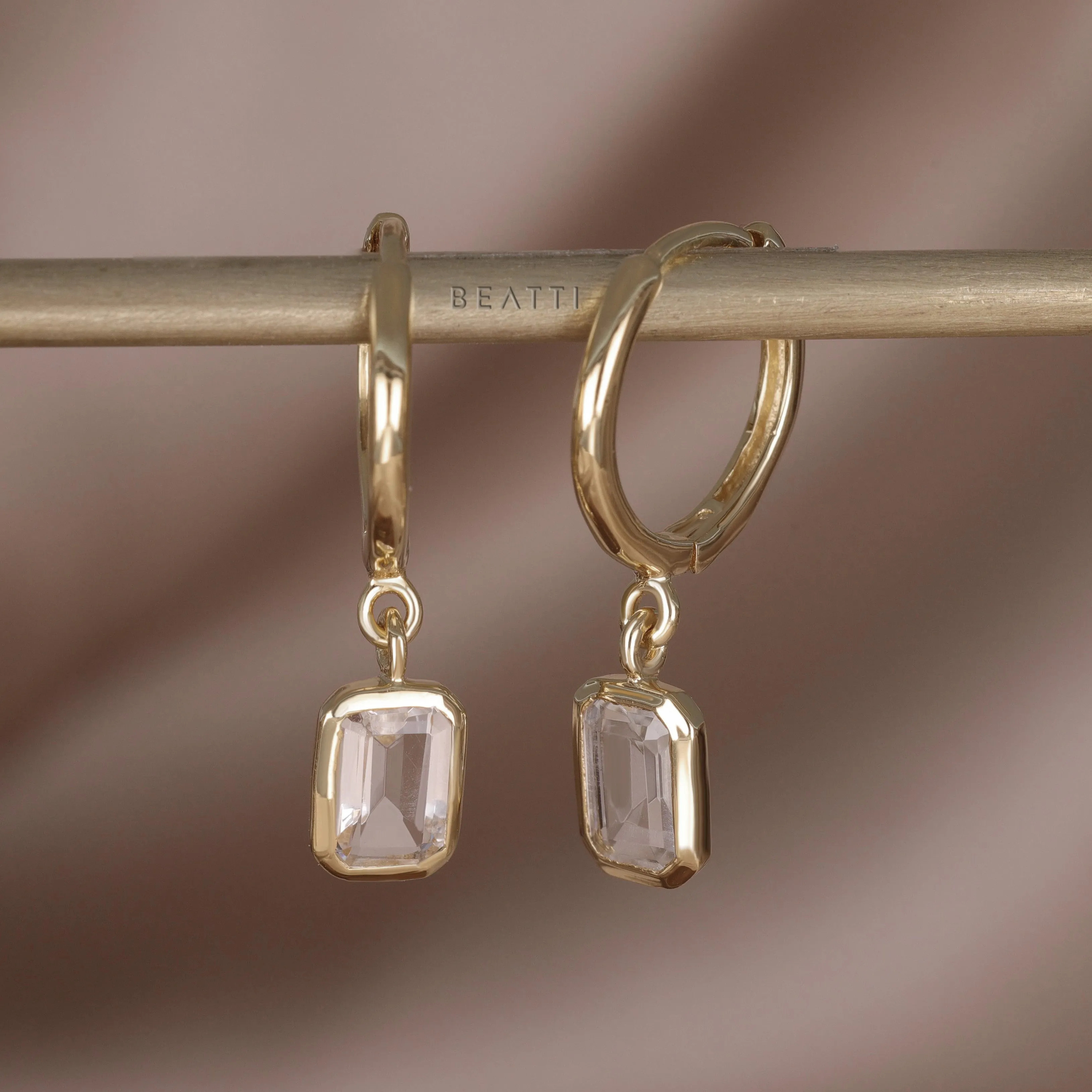 Nora • Emerald Cut Genuine Topaz Hoop Earrings