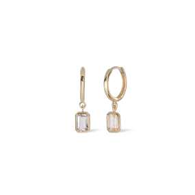 Nora • Emerald Cut Genuine Topaz Hoop Earrings