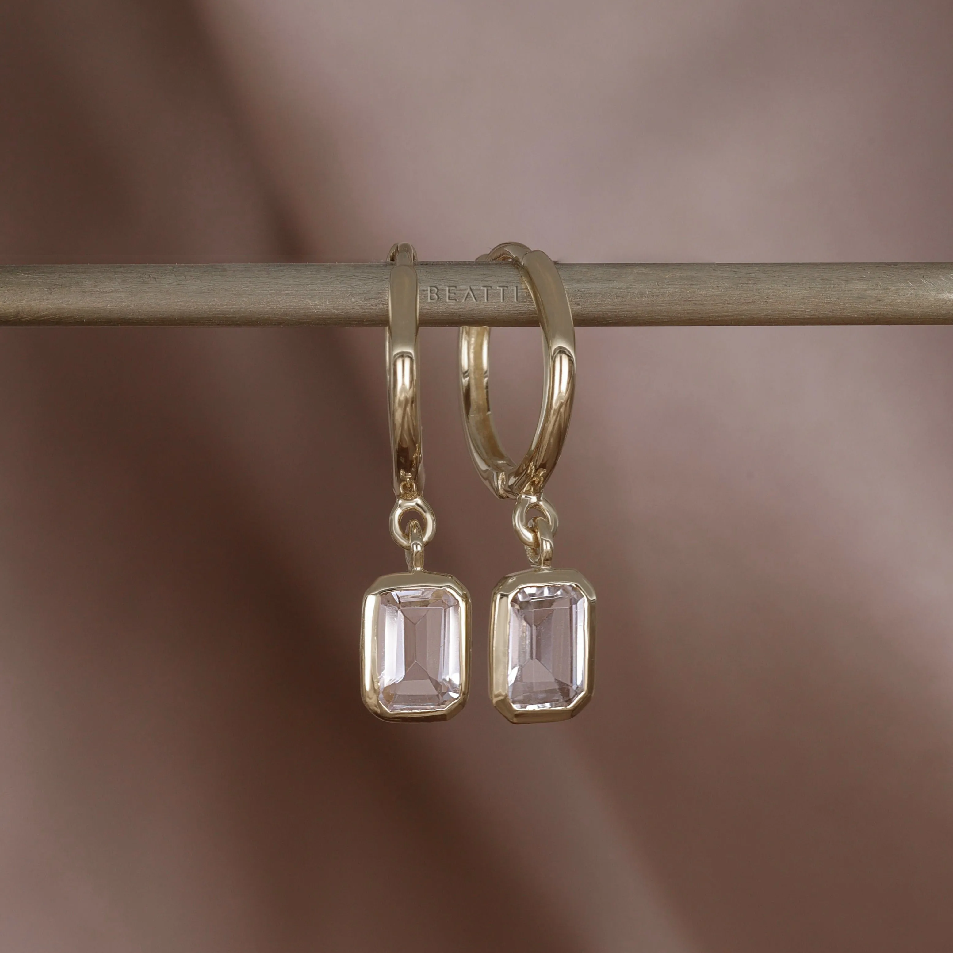 Nora • Emerald Cut Genuine Topaz Hoop Earrings