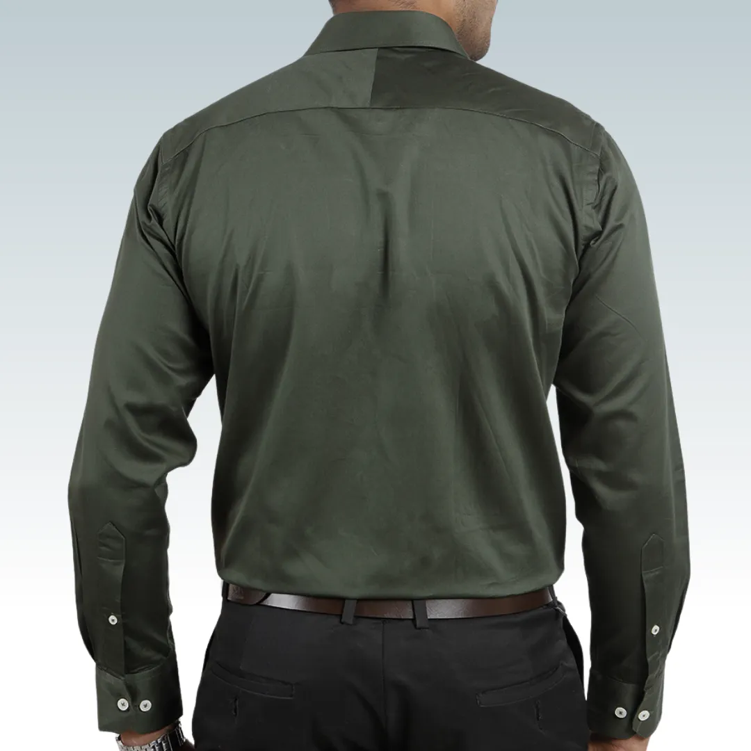 Olive Green Satin Regular Fit Cotton Shirt