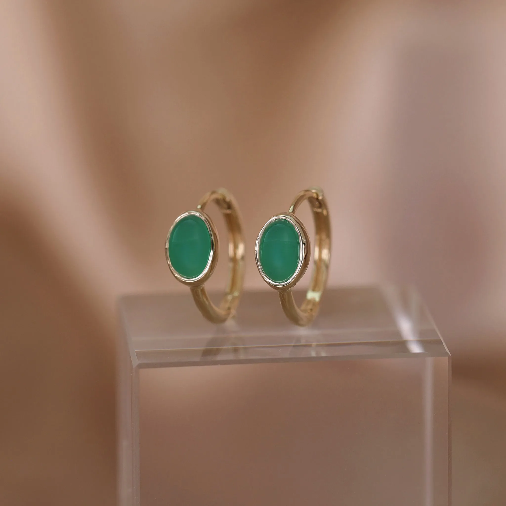 Oval Cabochon Gemstone Hoop Earrings