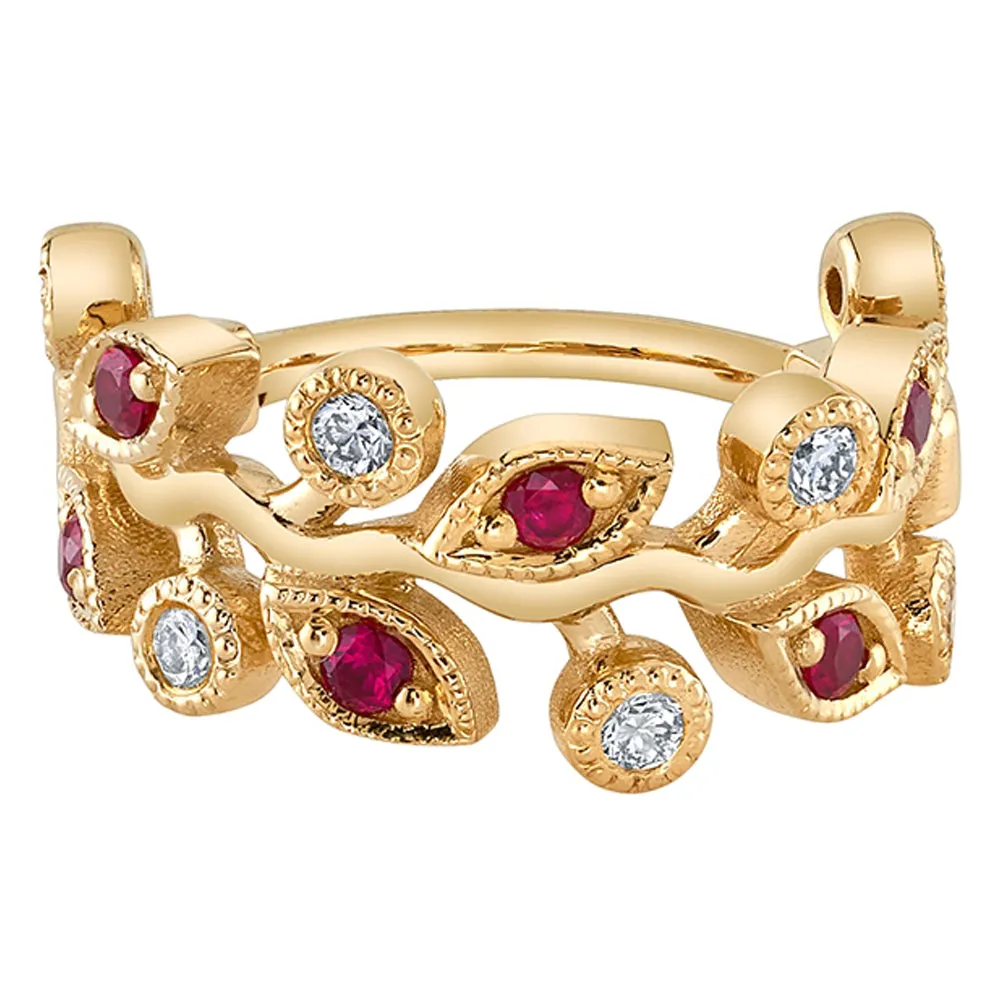 "Arwen" Hinge Ring in Gold with Ruby & Diamonds