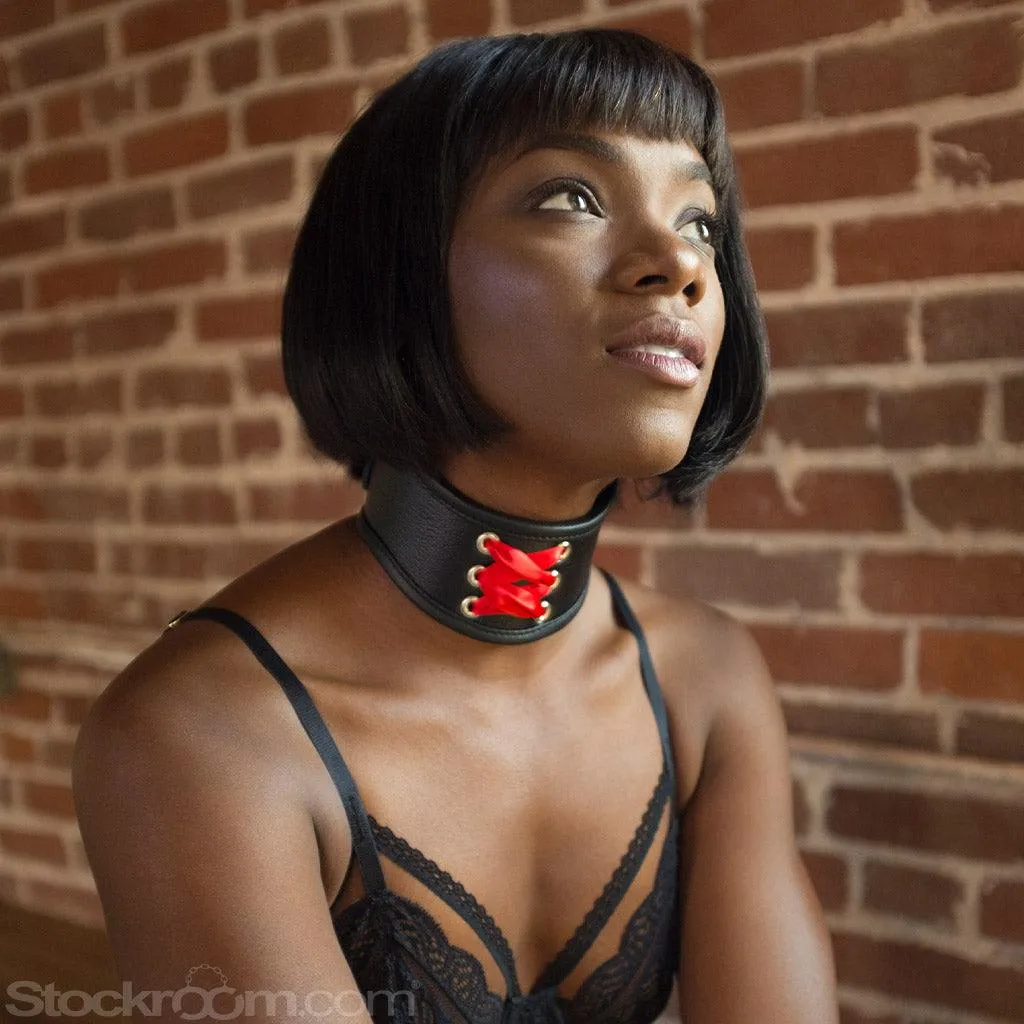 Red Laced Leather Posture Collar