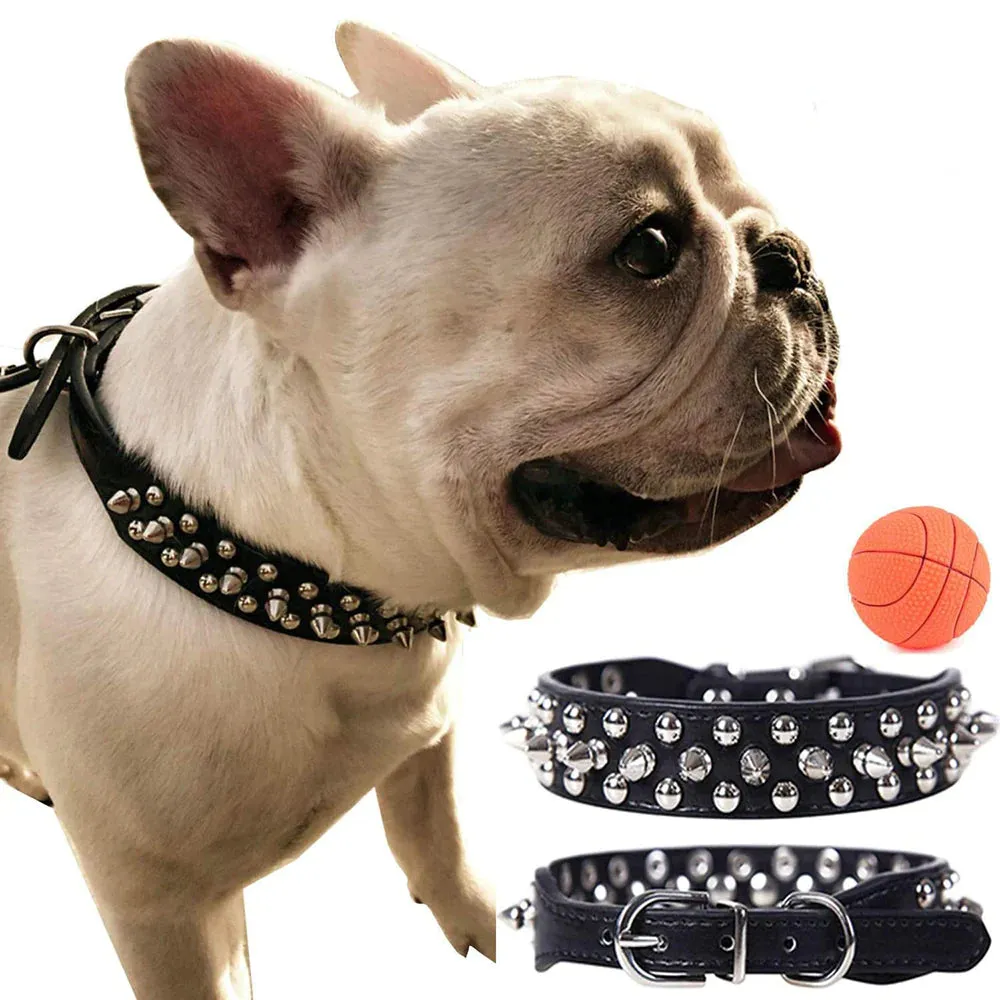 Spiked Studded Leather Dog Collar Rivets Pet Small Large Cat Pit Bull Adjustable