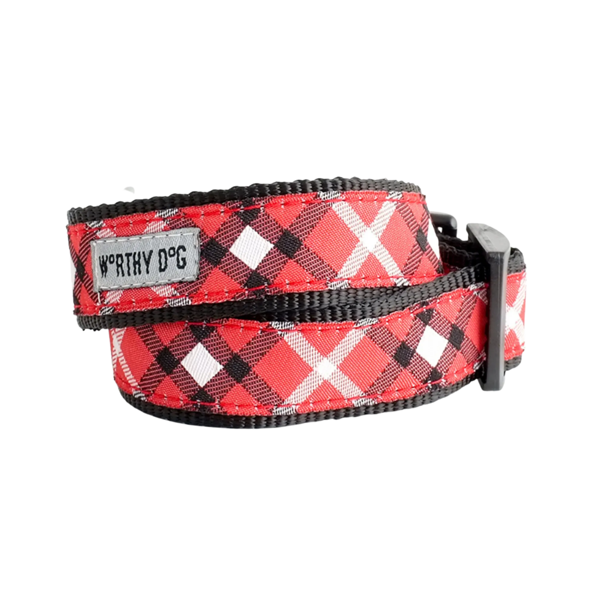 The Worthy Dog Bias Plaid Red Dog Collar