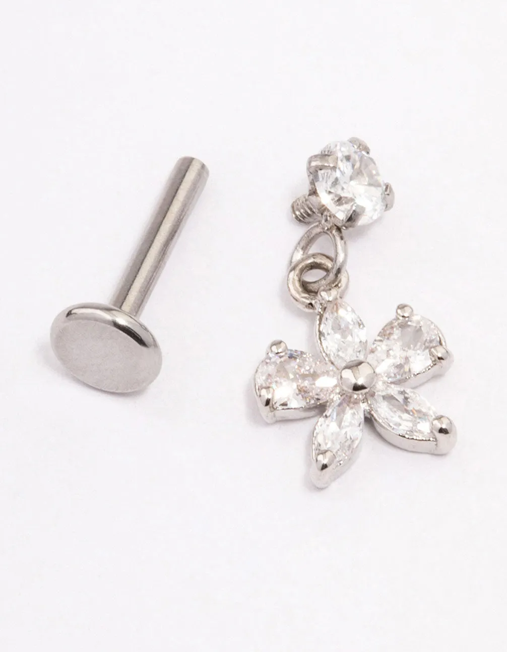 Titanium Cubic Zirconia Bow Drop Flat Back